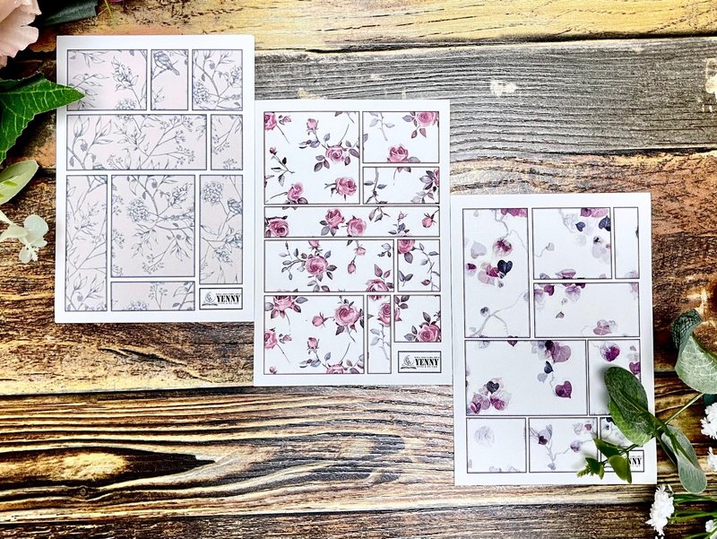 (paper sticker 10pcs single pack) back flower label 3 types - 貼紙 - 紙 多色