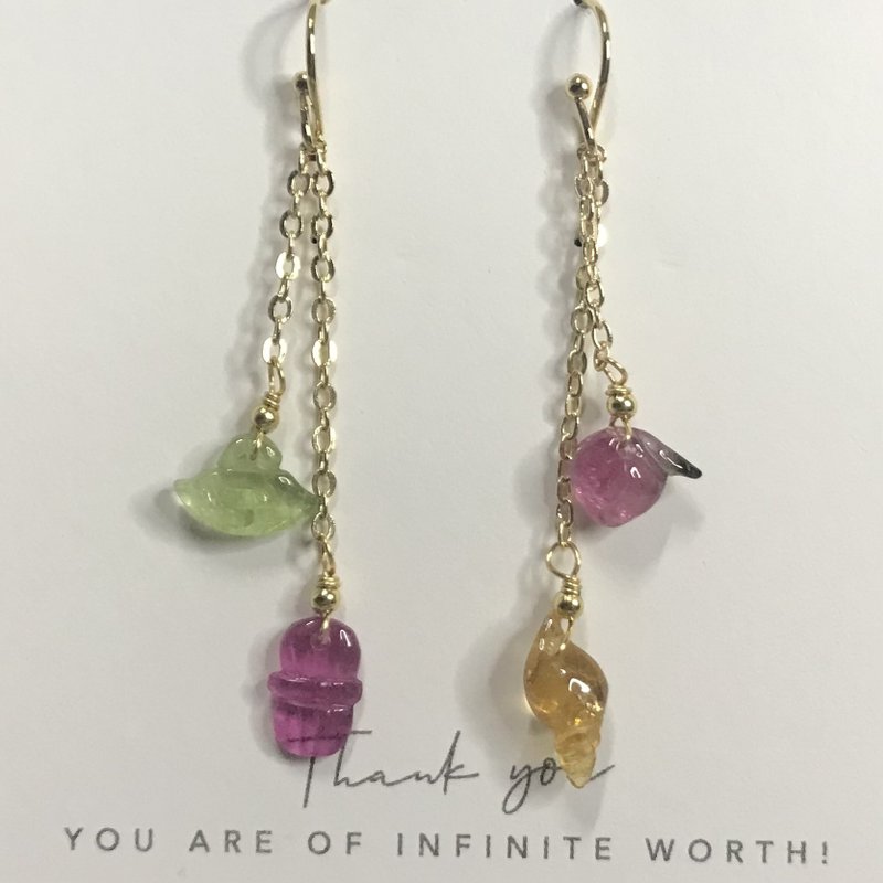 ラッキーバンブクリスタルI石トルマリン14KイヤリングI高純度シェルIバレンタインデーギフト - ピアス・イヤリング - クリスタル 