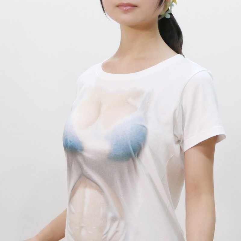 Mousou Splash T-shirt/ BLUE/ WS - Women's Shirts - Cotton & Hemp Blue