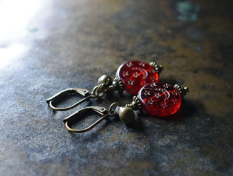 Saint's Beads and Ethnic Bell Earrings - Earrings & Clip-ons - Glass Red