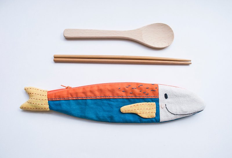 Travelling Tuna cutlery pouch - Chopsticks - Cotton & Hemp Multicolor