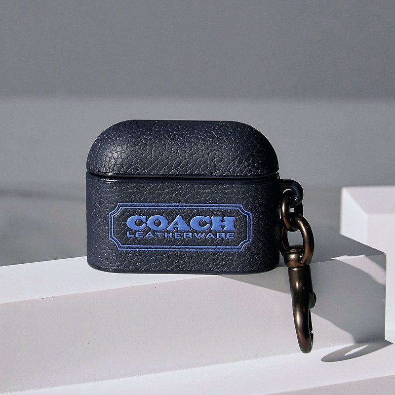 【COACH】AirPods Pro Premium Leather Case Navy Blue - ที่เก็บหูฟัง - หนังแท้ สีดำ