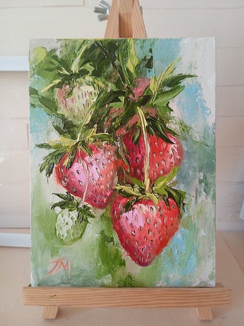 AboutART Strawberry Painting Original Oil Painting Fruit wall art Oil on canvas 6*8inch