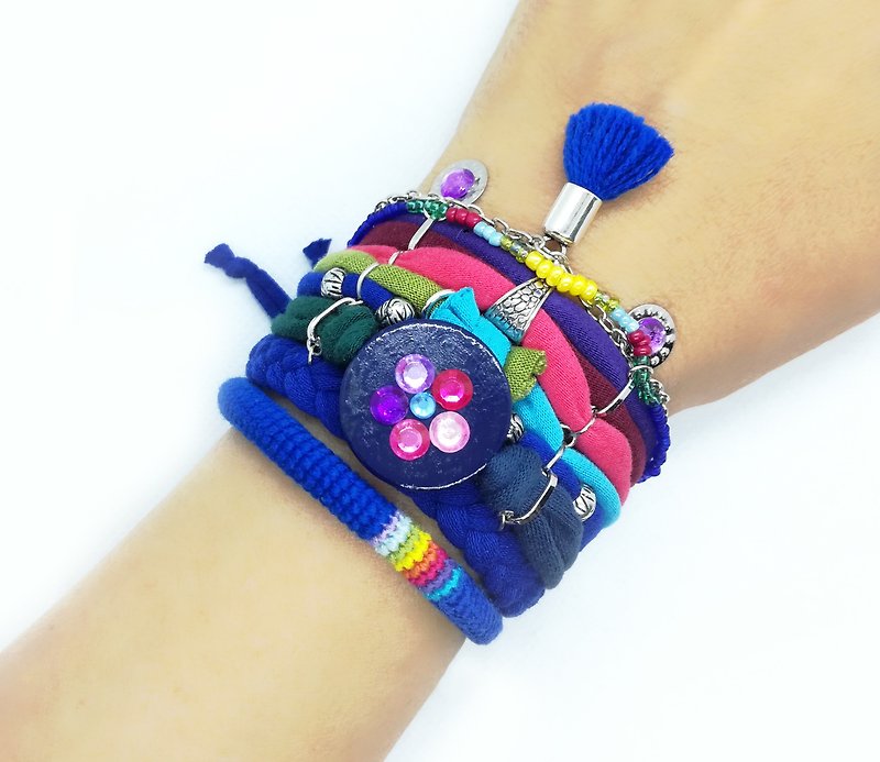 Bohemian Bracelet Aurora Borealis Galaxy Jewelry - 手鍊/手環 - 棉．麻 藍色