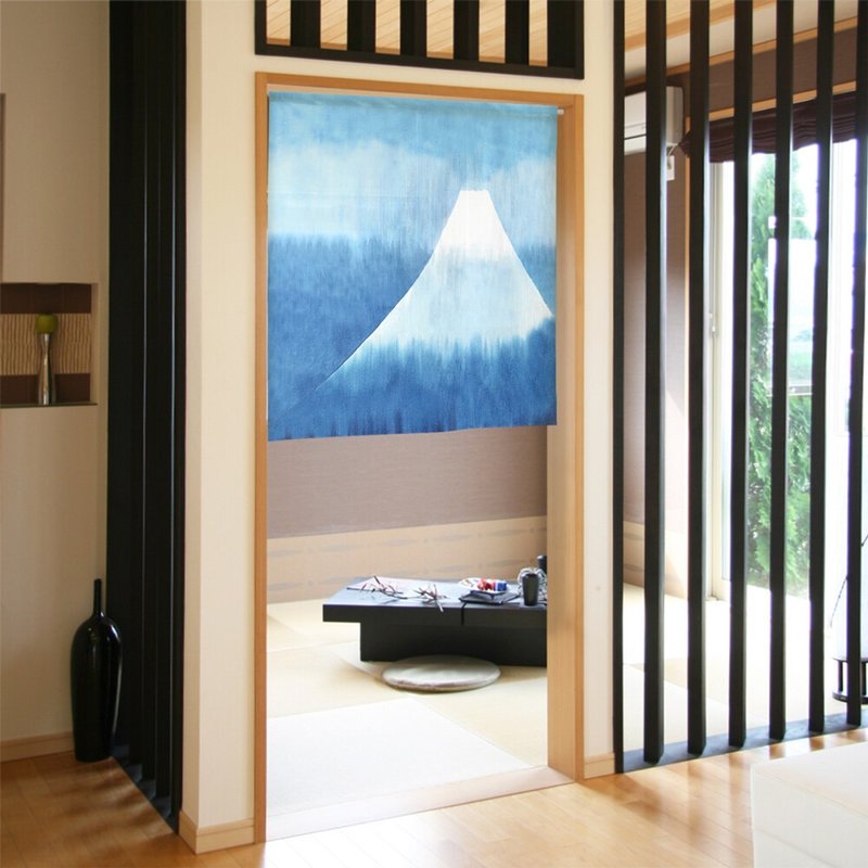 【Pre-order】Japanese watercolor blue Mount Fuji door curtain - Doorway Curtains & Door Signs - Polyester Blue