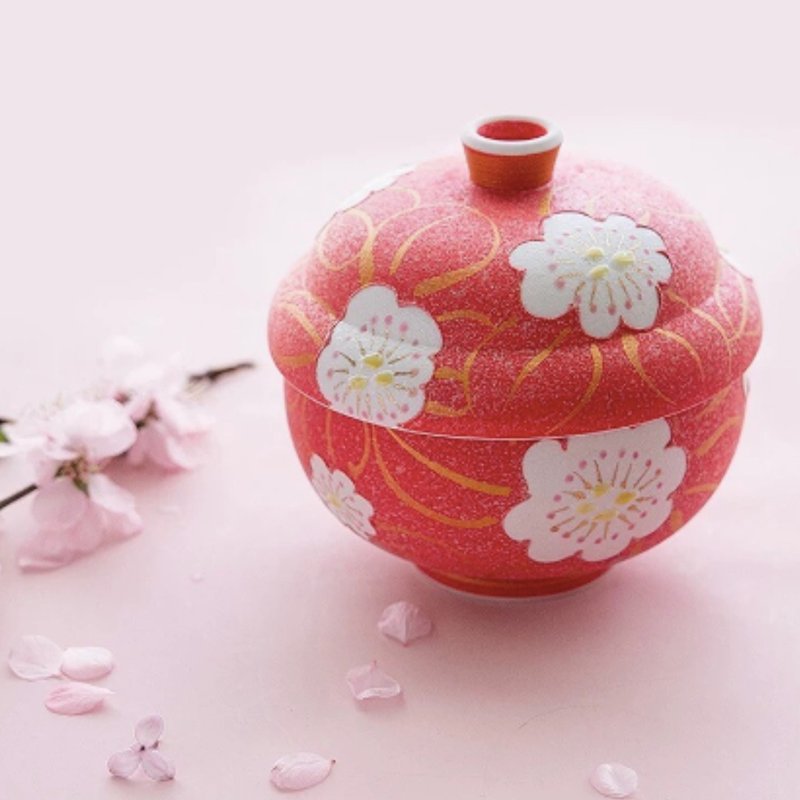 【預訂】有田燒 金紅櫻花有蓋碗 - 碗 - 陶 紅色