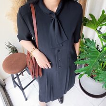 ヴィーガンブラックノットプリーツストレートヴィンテージスピニングドレスドレスドレスヴィンテージドレス