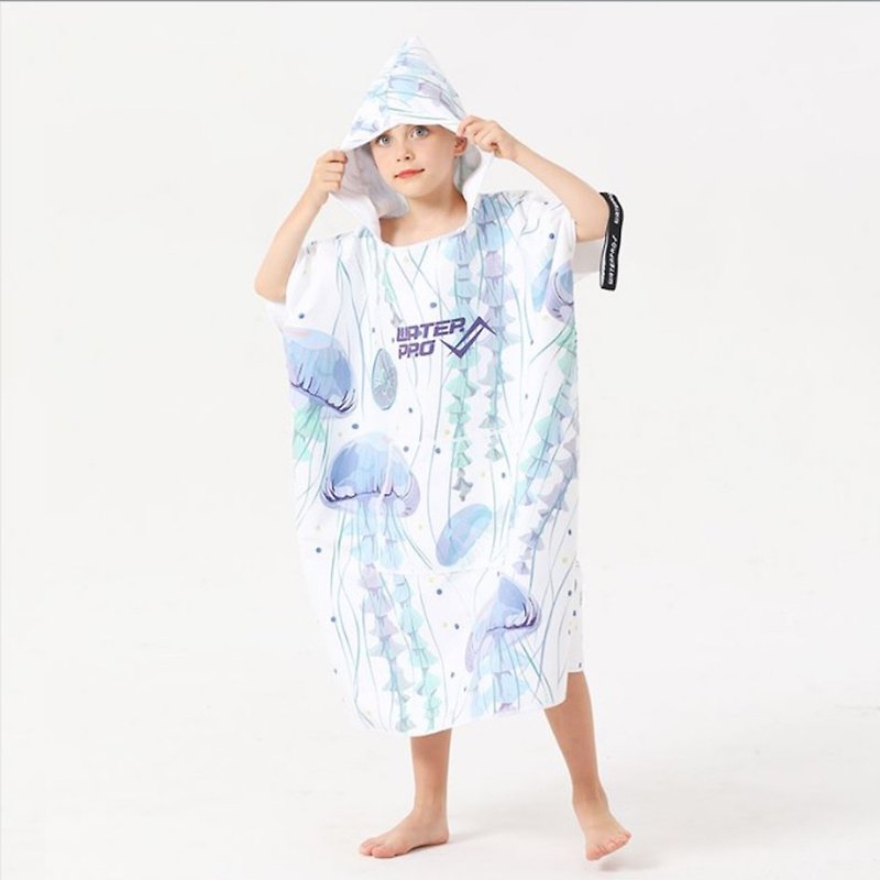 WATERPRO - 童裝游泳沙灘防曬保暖防風速乾毛巾衣浴袍 (白色水母) - 男/女童裝 - 聚酯纖維 白色