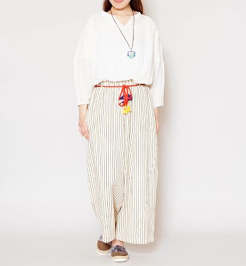 [Pre-order] ☼ ☼ wide pants straight lines (three-color) - Women's Pants - Cotton & Hemp Multicolor