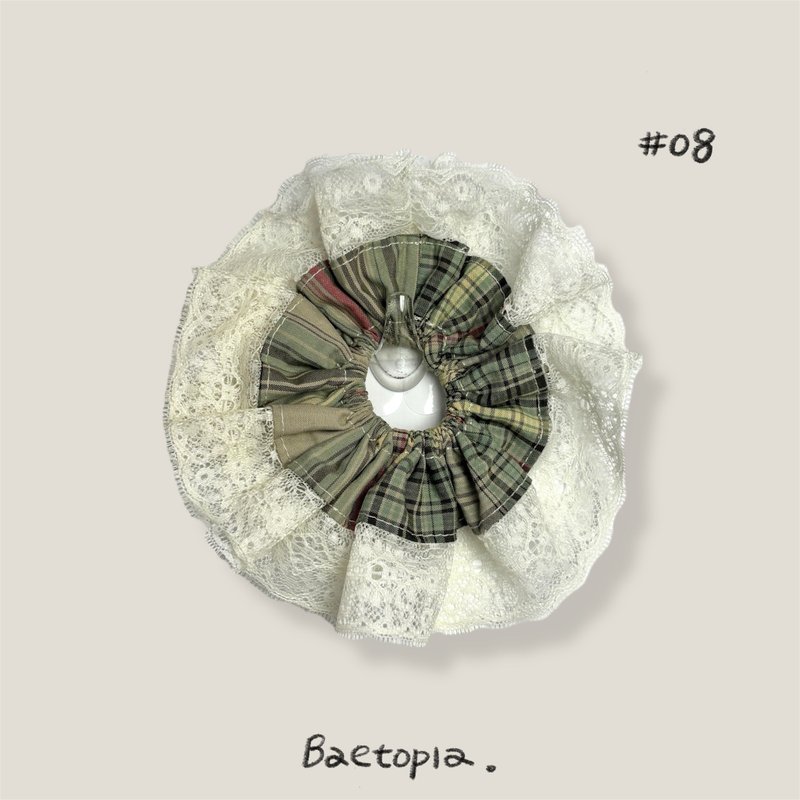 Baetopia | 薄切面款・晨露綠手作髮圈 - 髮夾/鯊魚夾 - 棉．麻 綠色