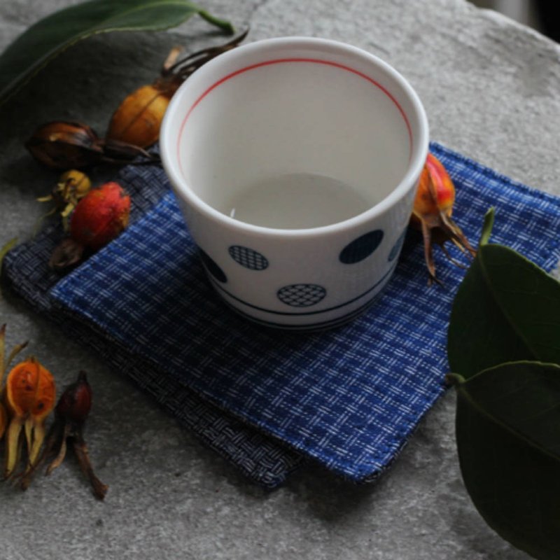 Hand-woven cloth double-sided gray blue thick hand-made old cloth pad tea ceremony coaster pot mat simple beauty - ที่รองแก้ว - ผ้าฝ้าย/ผ้าลินิน สีน้ำเงิน