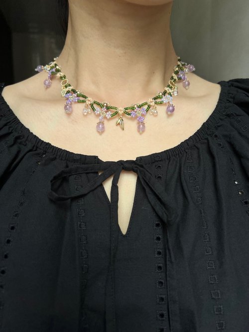 Vs Workshop 紫藤花 花圈頸鏈 淺紫水晶 玻璃米珠 串珠頸鏈