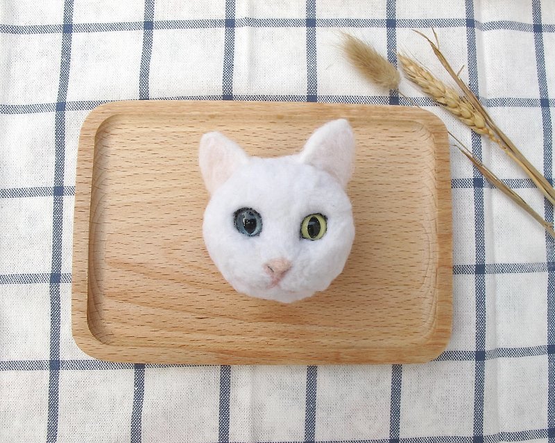Needle Felt Pet White Cat Head (Custom-made) - อื่นๆ - ขนแกะ ขาว