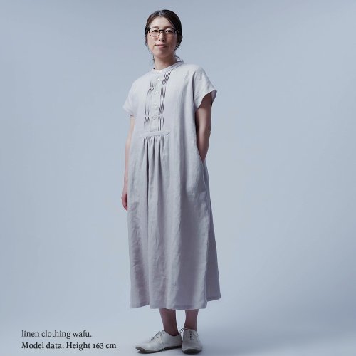 wafu【リネンワンピース】波ピンタックスタンドカラードレス/ 灰桜