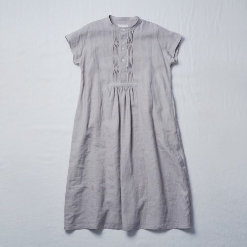 【wafu.】波ピンタックスタンドカラードレス / 灰桜 リネンワンピース 】波ピンタックスタンドカラードレス / 灰桜