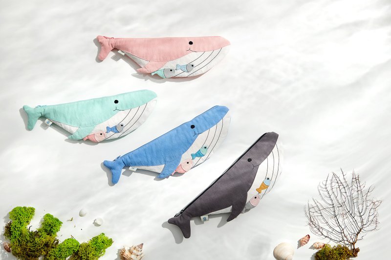 棉．麻 鉛筆盒/筆袋 多色 - Fun Whales 好心情隨身袋