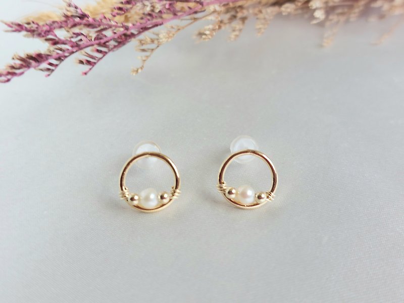 14kgf American gold-injected natural pearl earrings | Handmade custom bracelet necklace earrings accessories - Earrings & Clip-ons - Pearl 