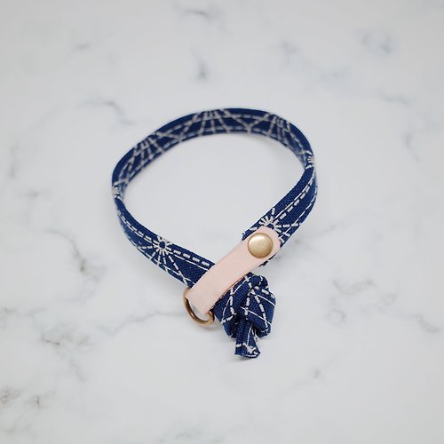 Michu Pet Collars #美珠手作 貓 項圈 日式風格 幾何 線條 深藍 點點 雙面設計 不規則