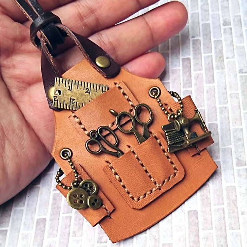 Personalized handmade mini leather small overalls necklace / charm (tailor group) - สร้อยคอ - หนังแท้ สีนำ้ตาล