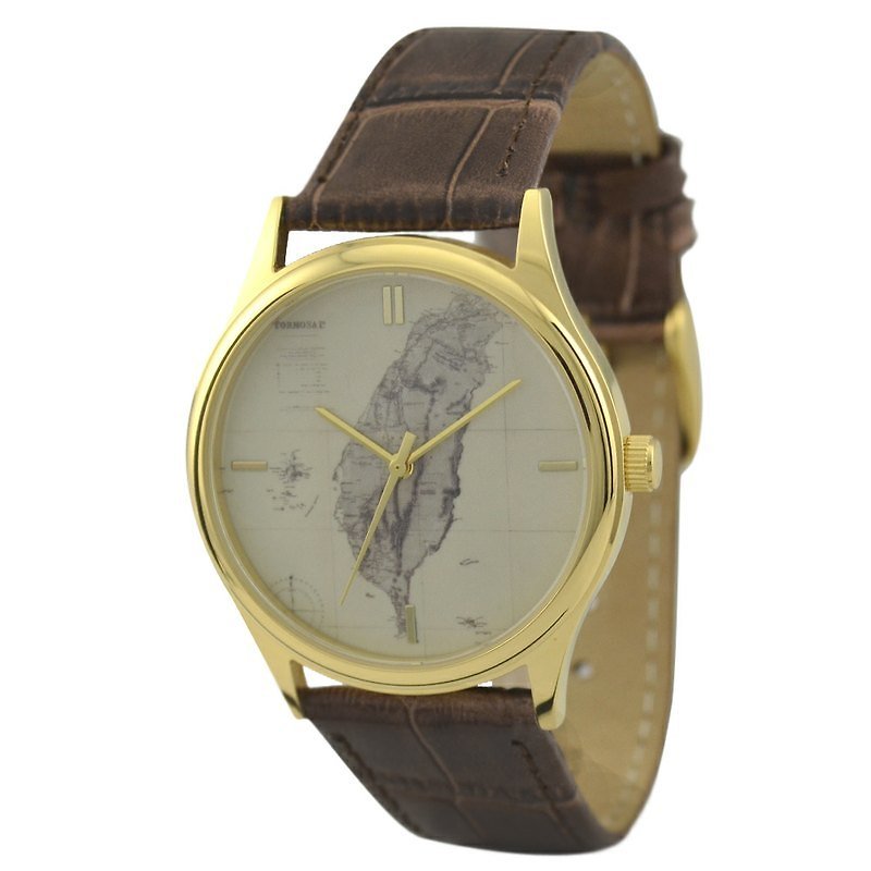 古地圖手錶 (台灣1) - 男錶/中性錶 - 不鏽鋼 金色