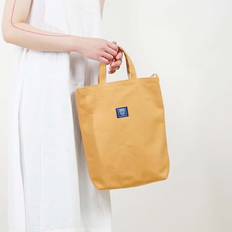 Two-color canvas three-purpose Khaki+beige/dark blue - Messenger Bags & Sling Bags - Cotton & Hemp Orange
