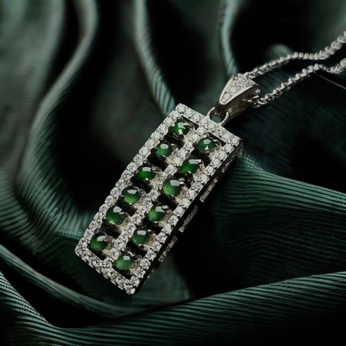 瓔珞珠寶盒 E.L.Jewelry Box 冰綠翡翠蛋面設計款項鍊 925純銀 | 天然緬甸玉翡翠A貨 | 送禮