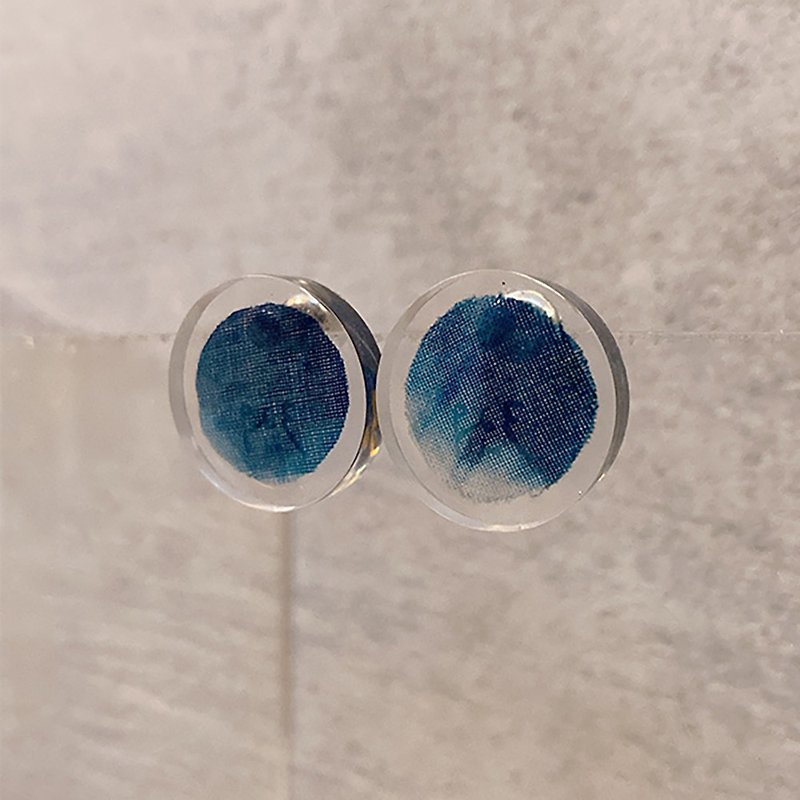 藍染系樹脂耳飾 - 耳環/耳夾 - 樹脂 藍色