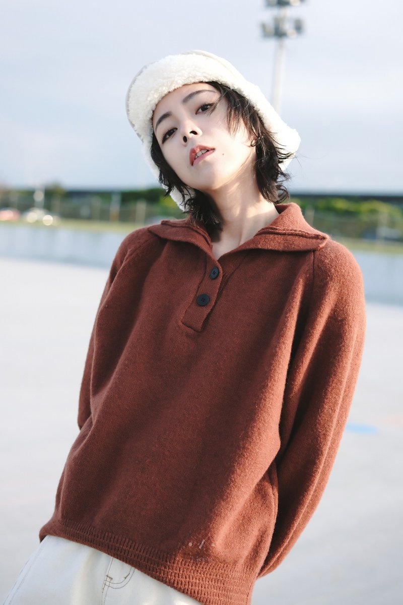 Daylight two-button lapel knitted mini top - 2 colors - Sunset Orange - Women's Sweaters - Polyester Orange