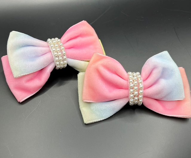 2PCS Silky Satin Hair Bows Pink Hair Ribbon Clips for women