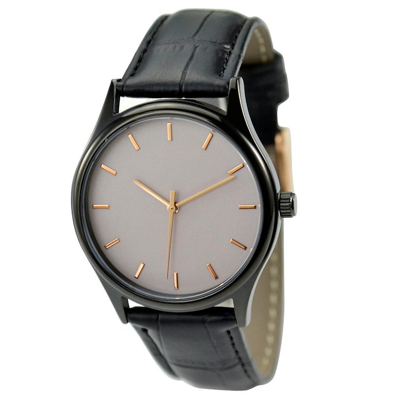 黑色簡約手錶-玫瑰金釘-米色面-全球免運 - 女錶 - 其他金屬 金色