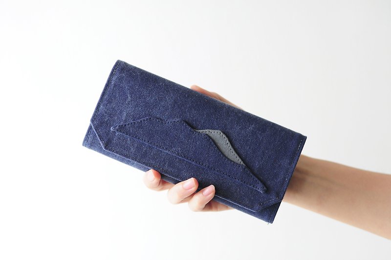 Blue Rock Mountain Canvas Long Wallet - Washed Blue/ Ultra-lightweight/ Wallet/ - Wallets - Paper Blue