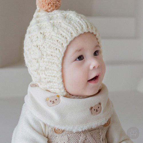 日安朵朵 Happy Prince 韓國製 Ruth小熊雪絨內裡嬰兒童圍兜