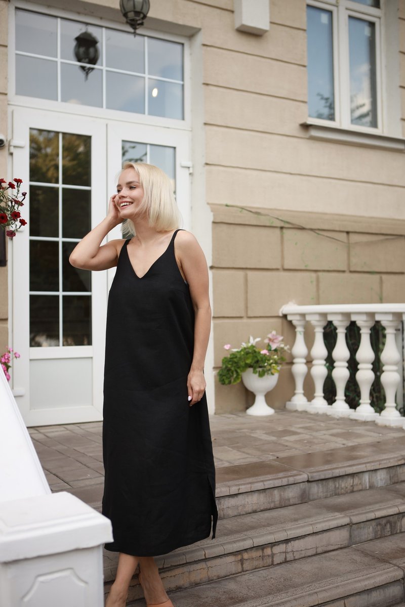 Elegant Nights / Sleeveless Black Evening Dress The Perfect Gift for Your Wife - One Piece Dresses - Linen Black