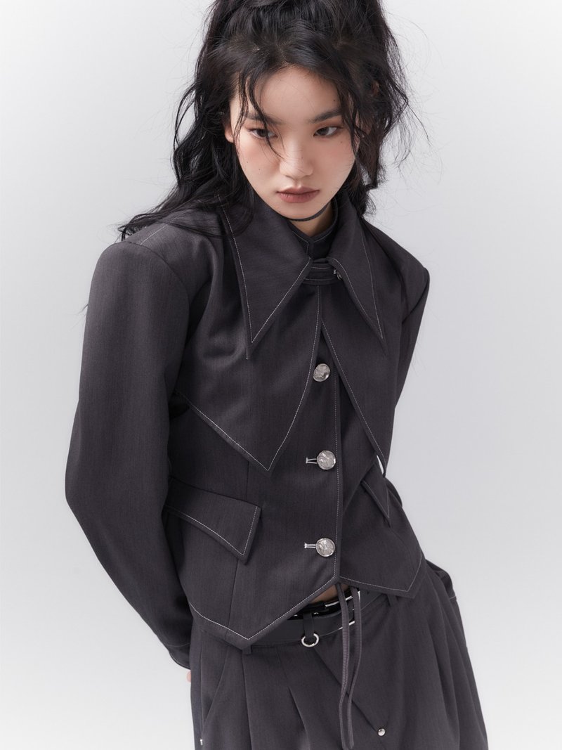 UF9193原創設計灰色收腰西裝外套 兩件套式可分開穿著 gray suit - 女西裝外套 - 其他人造纖維 灰色