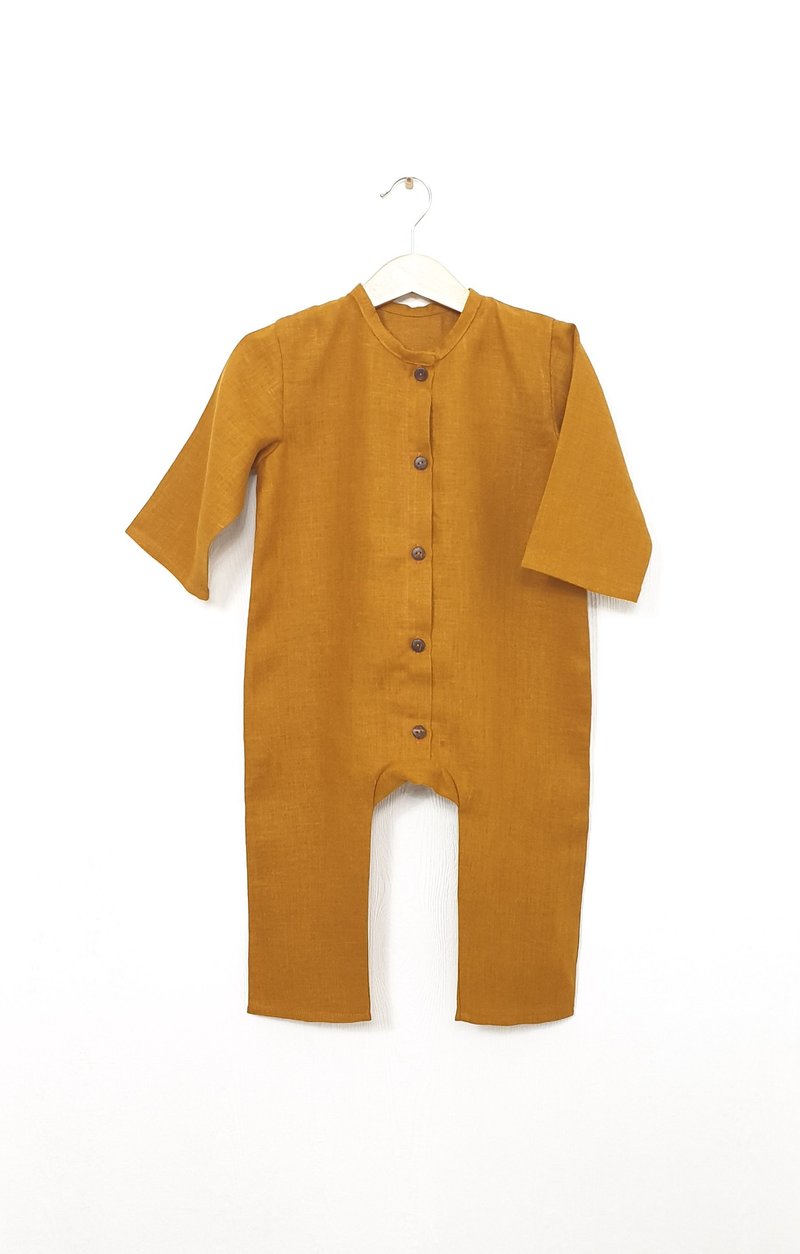Natural linen romper with long sleeve, boho romper for baby and toddler boy - 包屁衣/連身衣 - 棉．麻 多色