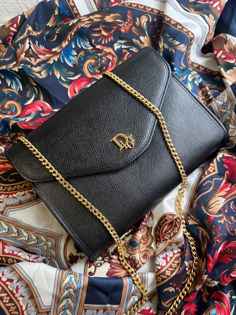 中古包 Vintage Christian Dior 黑色牛皮鏈條包 - 側背包/斜背包 - 真皮 黑色