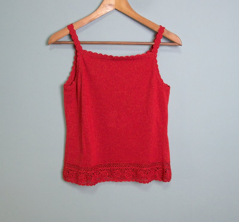 FOAK Ancient Comrade Chi Hung • Glitter Scallop Flower Vest - Women's Vests - Polyester Red