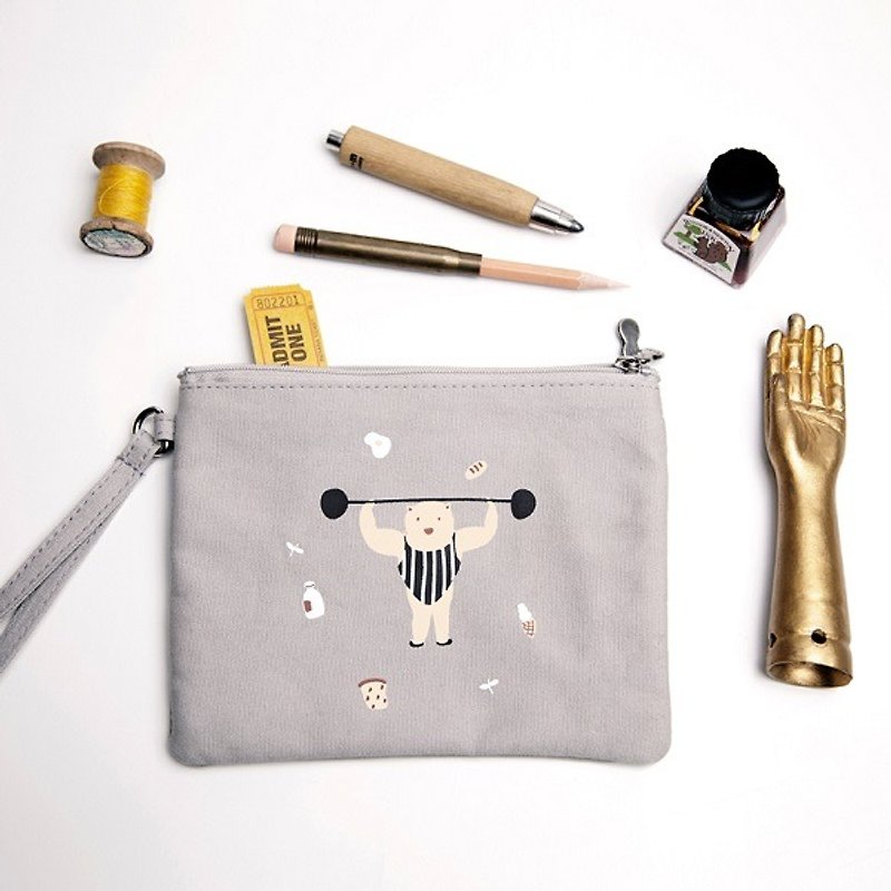 KOMESHOP zero double zipper bag Miss Qian Bao Storage bag - coffee color - Toiletry Bags & Pouches - Other Materials Gray