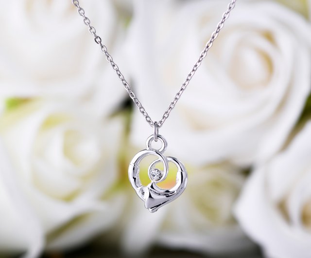 Crystal Heart Lock Necklace (Silver)