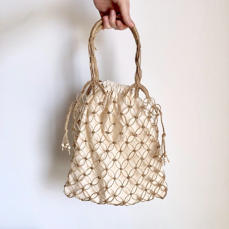 Rope Stitch _ Hemp rope hole bag _ Large - Handbags & Totes - Cotton & Hemp Khaki