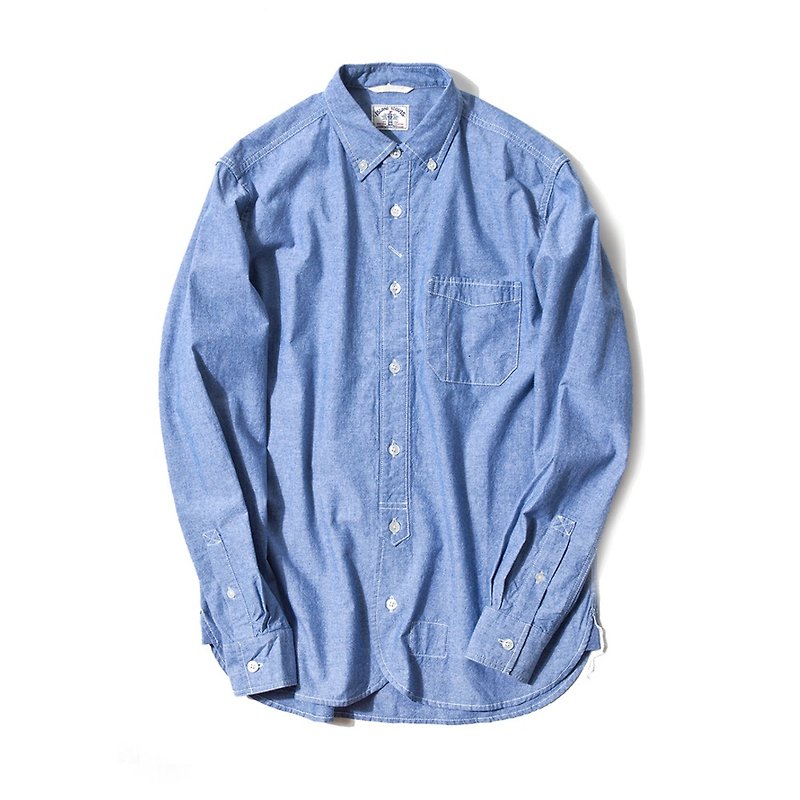 ISLAND SCOUTS 日本綿シャンブレー シャンブレーツーリングシャツ スカイブルー オールドウォッシュ - シャツ メンズ - コットン・麻 ブルー
