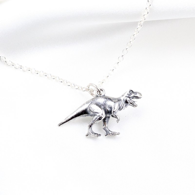 【Angel & Me】3D Dinosaur Tyrannosauru T-Rex s925 sterling silver necklace gift - Necklaces - Sterling Silver Silver