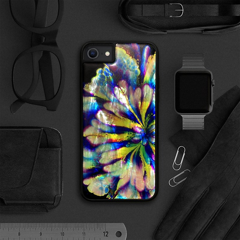 Natural shell iPhone 15 impact-resistant protective case ink floral style customizable name 003 - Phone Cases - Shell Multicolor