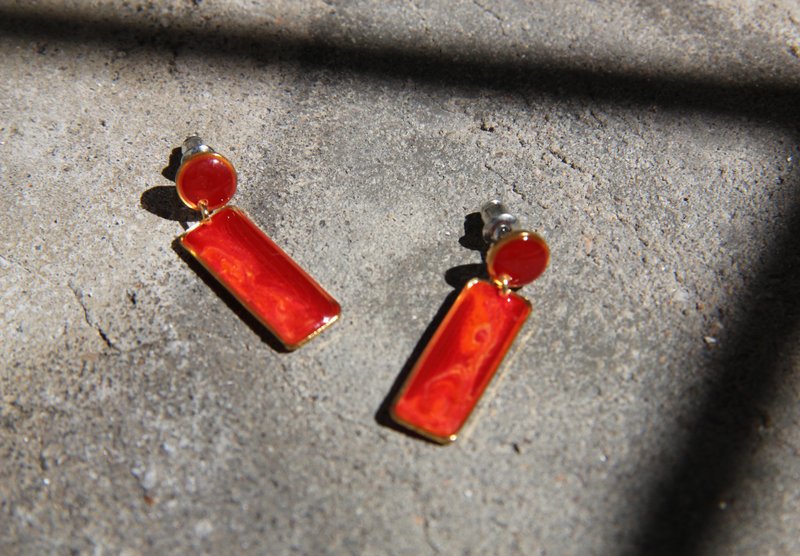 Classic Rectangular-Lava - Earrings & Clip-ons - Resin Red