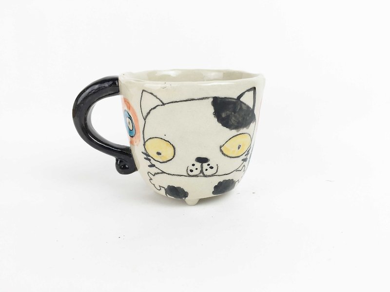 Nice Little Clay small four-legged cup cute cat 0108-02 - แก้วมัค/แก้วกาแฟ - ดินเผา ขาว