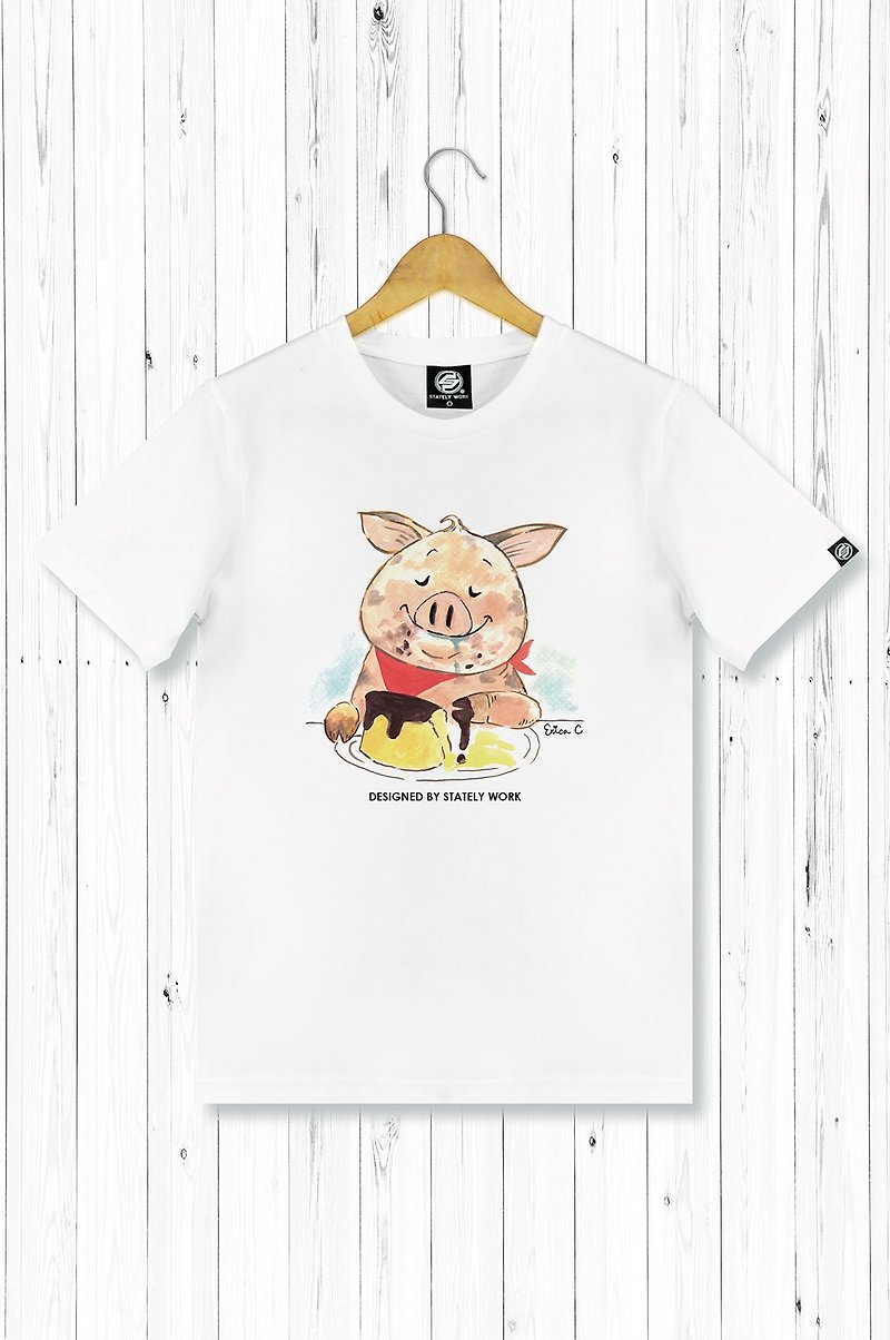 STATELYWORK World-weary Zodiac-Pig-Male White T-shirt - เสื้อยืดผู้ชาย - ผ้าฝ้าย/ผ้าลินิน หลากหลายสี