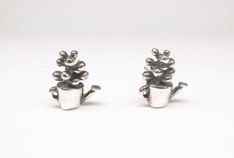 Er Mao Silver[Succulent Plant Series - Rainbow Jade - Ear Needle] Silver or Gold - ต่างหู - เงิน สีเงิน