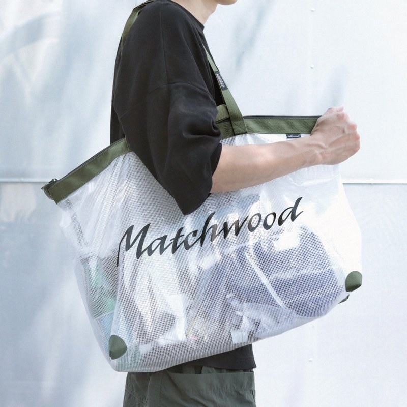 Mesh Tote Bag 大容量防水托特包 肩背包 游泳袋 購物袋 海灘包 - 手提包/手提袋 - 防水材質 卡其色