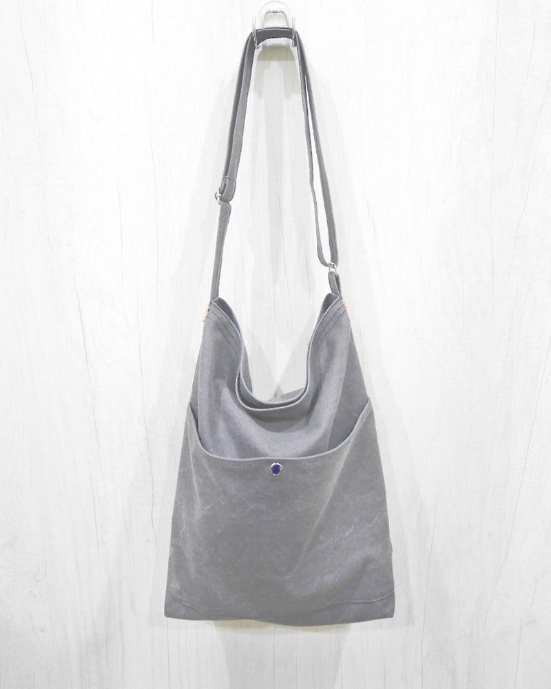 Canvas Pocket Hobo Bag - Messenger Bags & Sling Bags - Cotton & Hemp Gray