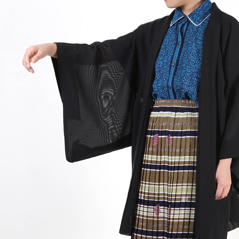 [Egg Plant Vintage] Hongmei Summer Yarn Vintage kimono Hanyu - เสื้อแจ็คเก็ต - เส้นใยสังเคราะห์ สีดำ
